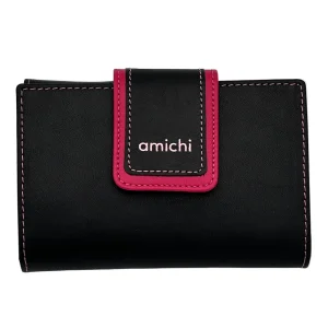 Billetero de Piel Vacuno Monedero clic Amichi Classic Negro 14,5x10cm